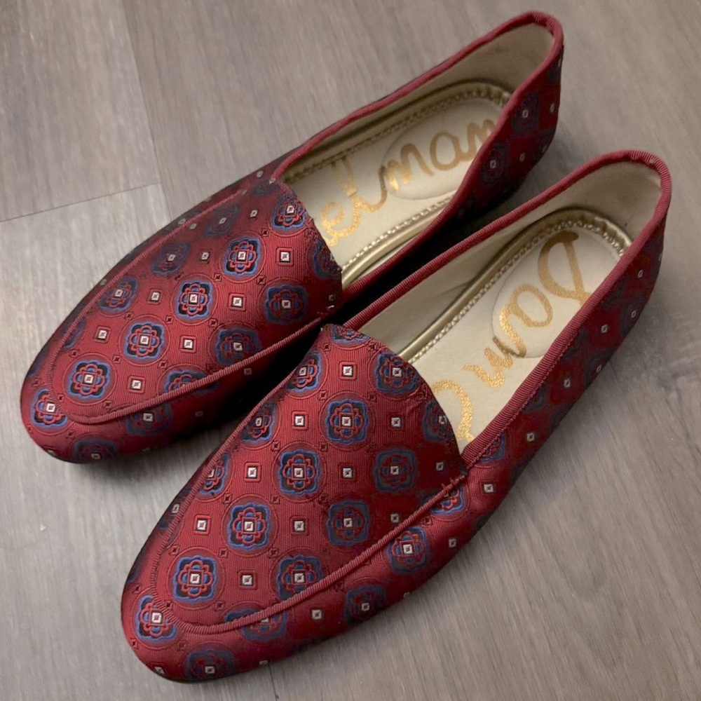 Sam Edelman Women’s 'Leon' Wine Red Satin Tapestry Loafers Size 8 Preppy